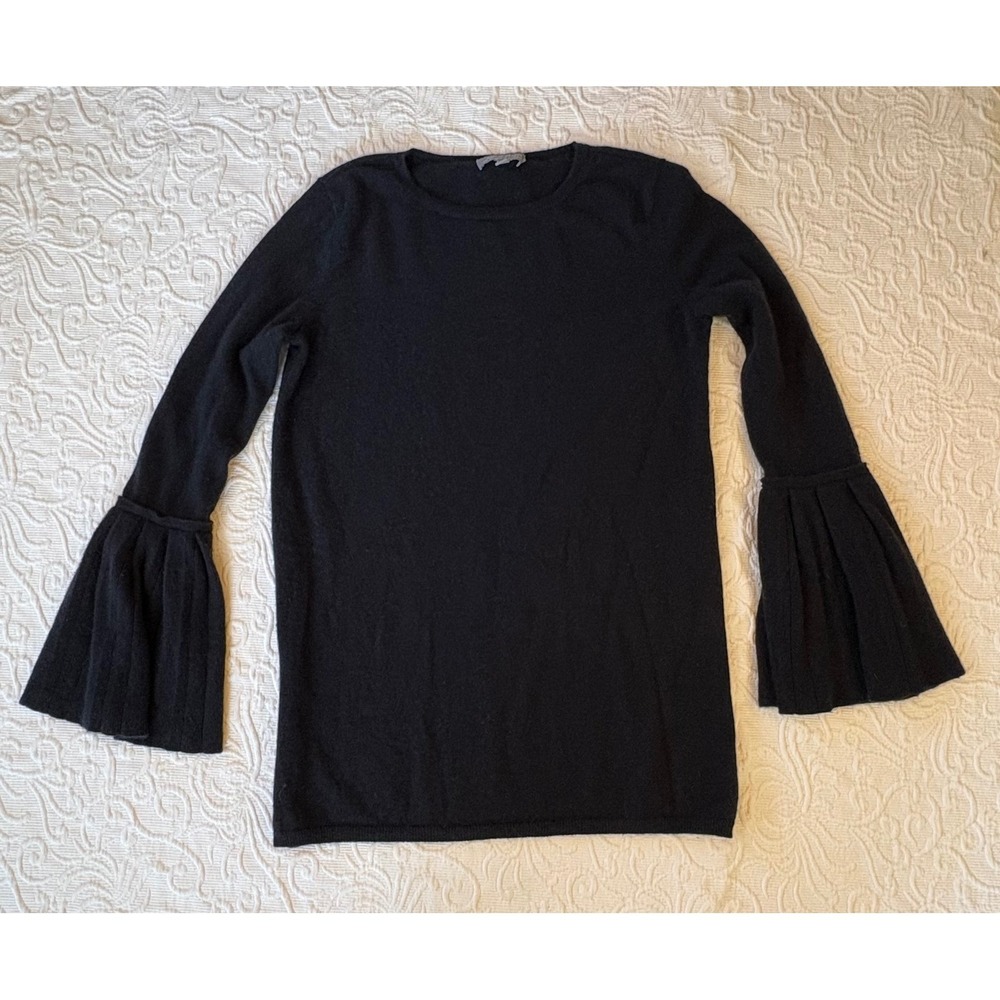 Neiman Marcus Navy Blue Cashmere‎ Bell Sleeve Sweater Top Women Size M
